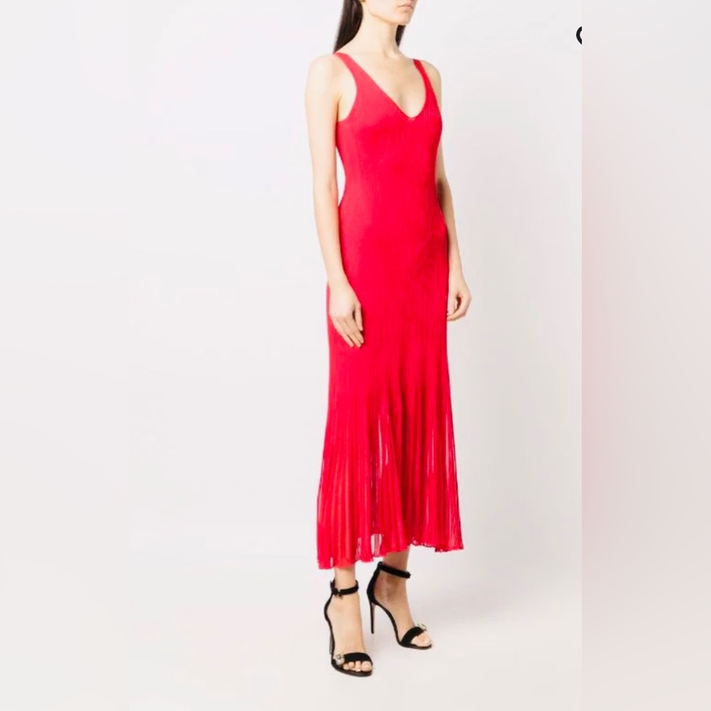 Alexander McQueen Red V-neck Knit Midi Dress (XS)